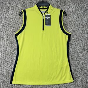 Callaway Sleeveless Polo Shirt Womens Large 1/4 Zip Limeade Greenish Yellow New